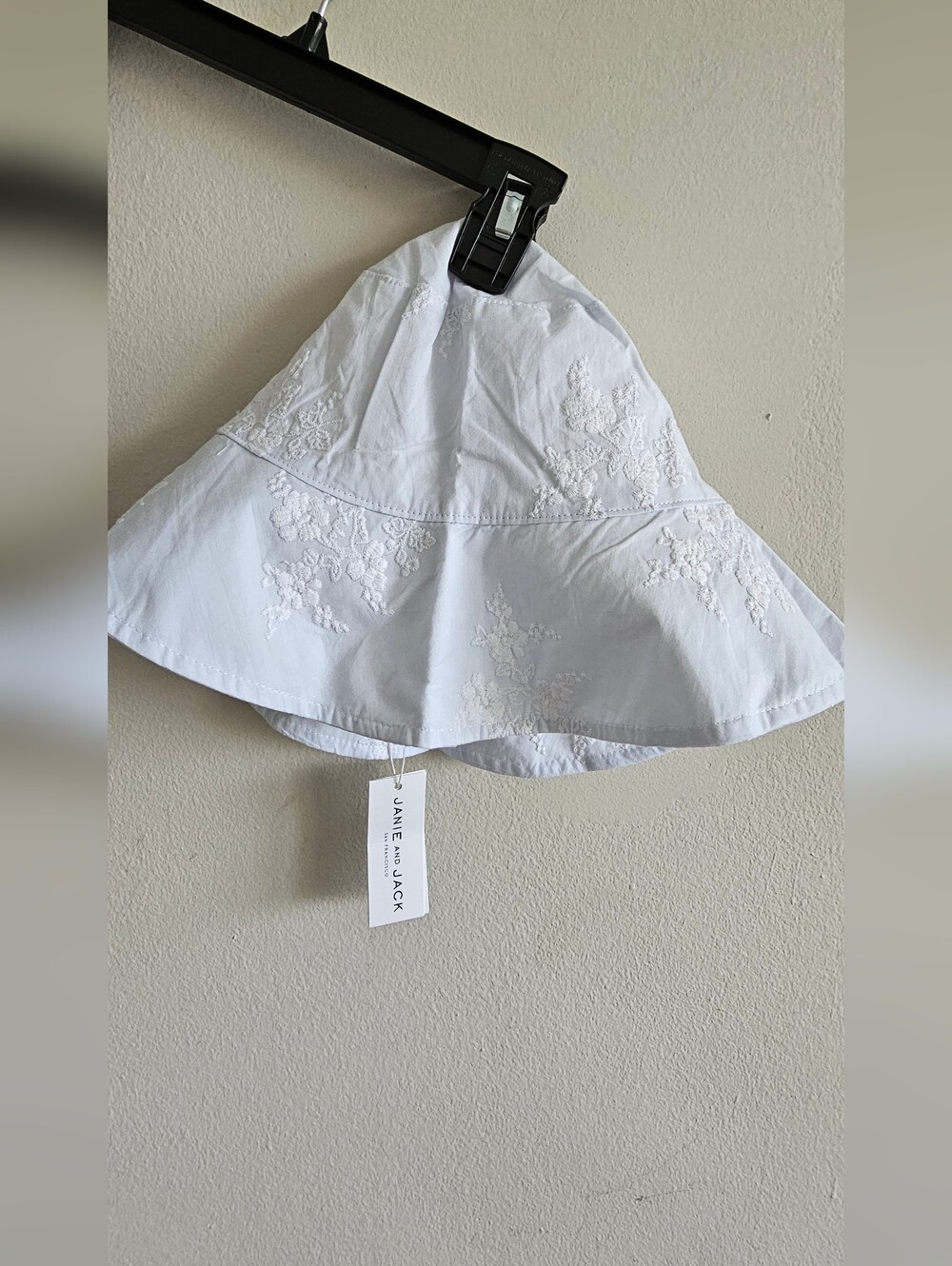 Jane and Jack White Embroidered Girls Bucket Hat Size 10-12 100% Cotton